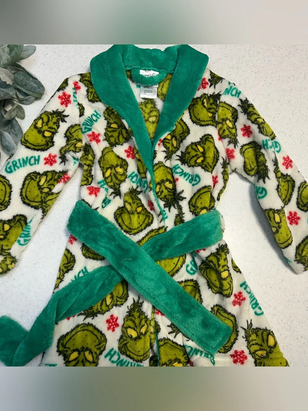 Dr. Seuss The Grinch Plush Hooded Bathrobe Size 4T Christmas